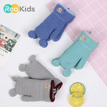 REAKIDS/ милые детские варежки для девочек и мальчиков, зимние теплые детские перчатки с полными пальцами, теплые детские варежки, вязаные детские перчатки