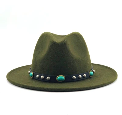 Army Green Модная мужская шляпа fedoras Женская мода джаз шляпа лето весна черная Шерстяная Смесь Кепка Уличная Повседневная шляпа - Цвет: Army Green