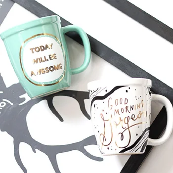 

410ML Gold Flower Coffee Cup High-end European Gold Flower Ceramic Cup Mug Cartoon Design Can Be Added Logo