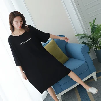 

Women Plus Size Summer Nightdress Short Sleeve Letter Loose Sleepwear Casual Ladies Letter Black Homewear Nightwear