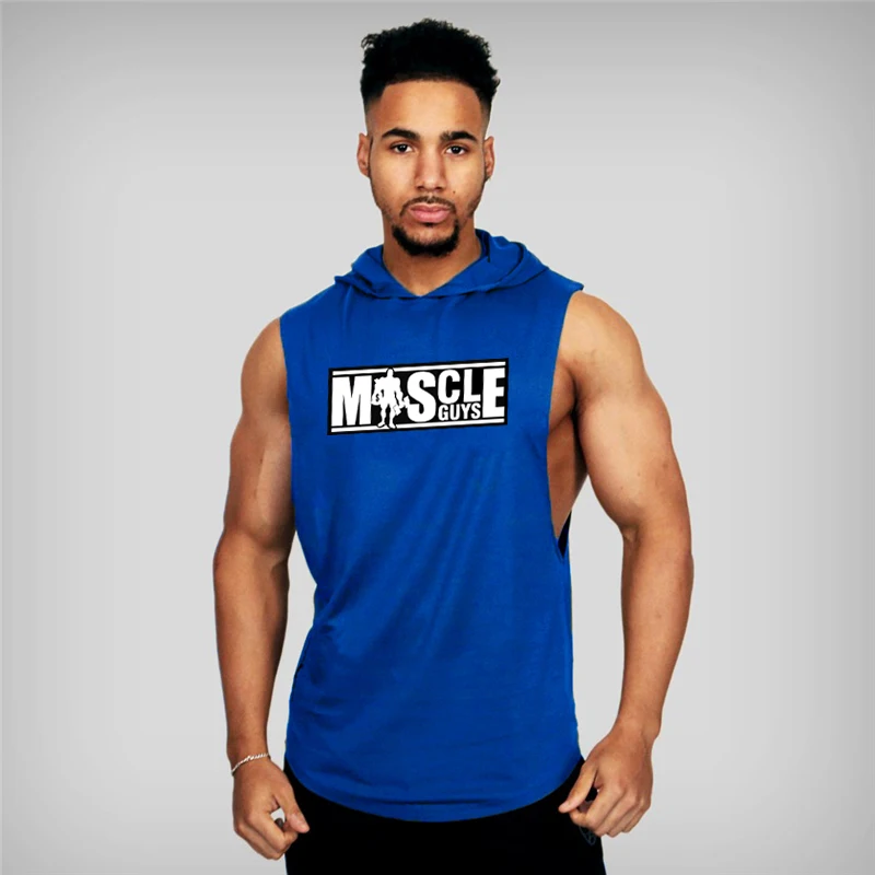 

Brand Singlet Fitness Tops Muscle Guys Tank Top Men Vest Bodybuilding Sleeveless Hooded Shirt Casual Gyms Clothing