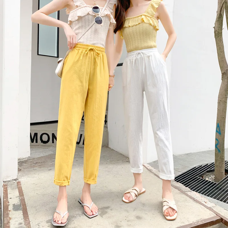 

Casual Pants Women's Loose Straight Tube 2020 New Spring and Autumn Cotton and Linen Capri Harem Pants Thin Section