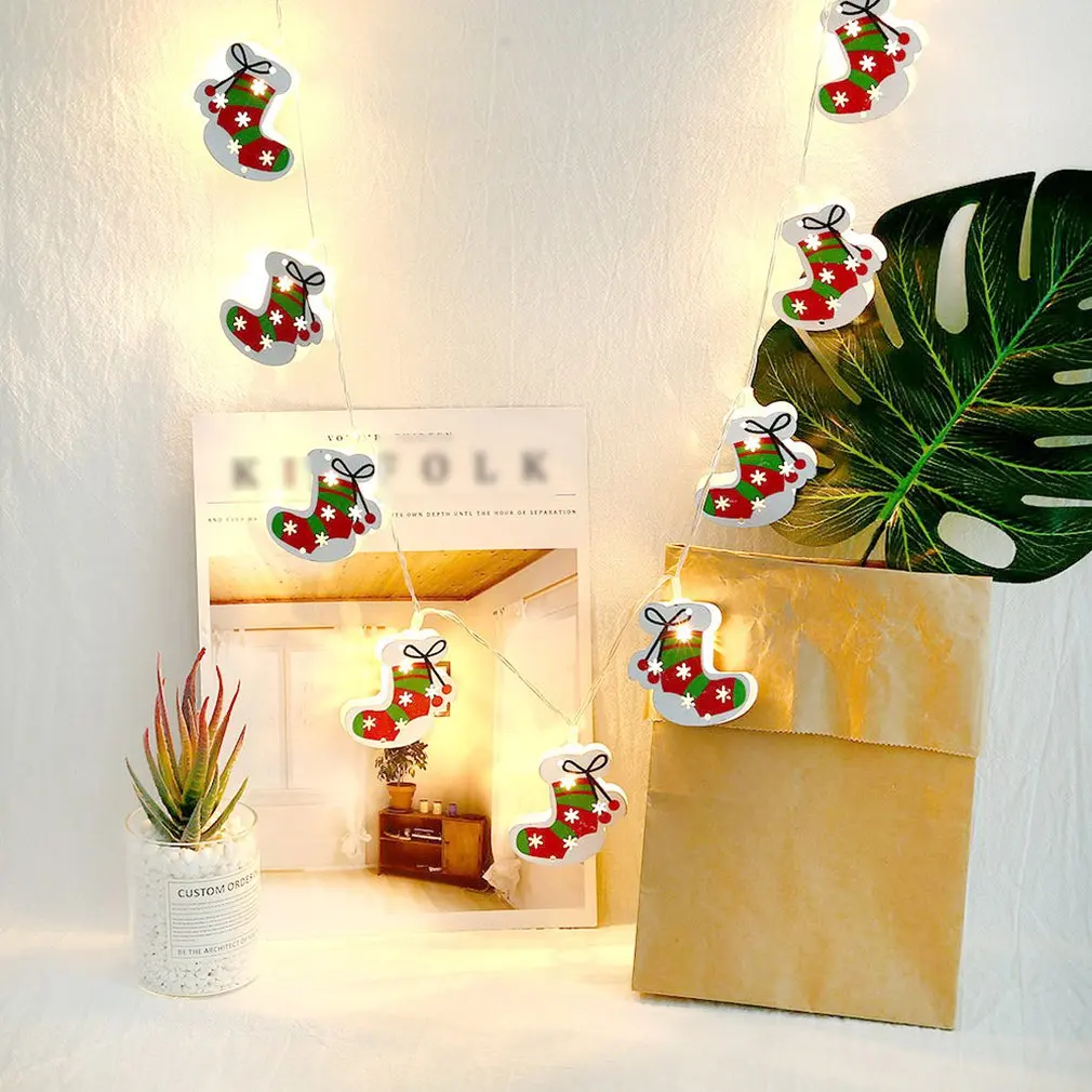 Chirstmas Socks Plastic Led Light Alpaca Iron Hollow Metal Double-sided Battery Box Holiday Decorative Light String