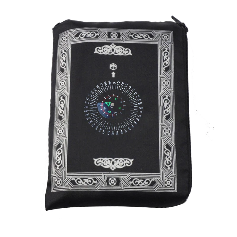 Muslim Prayer Rug Polyester Portable Braided Mats Print Compass Pouch Travel Home 100*60cm