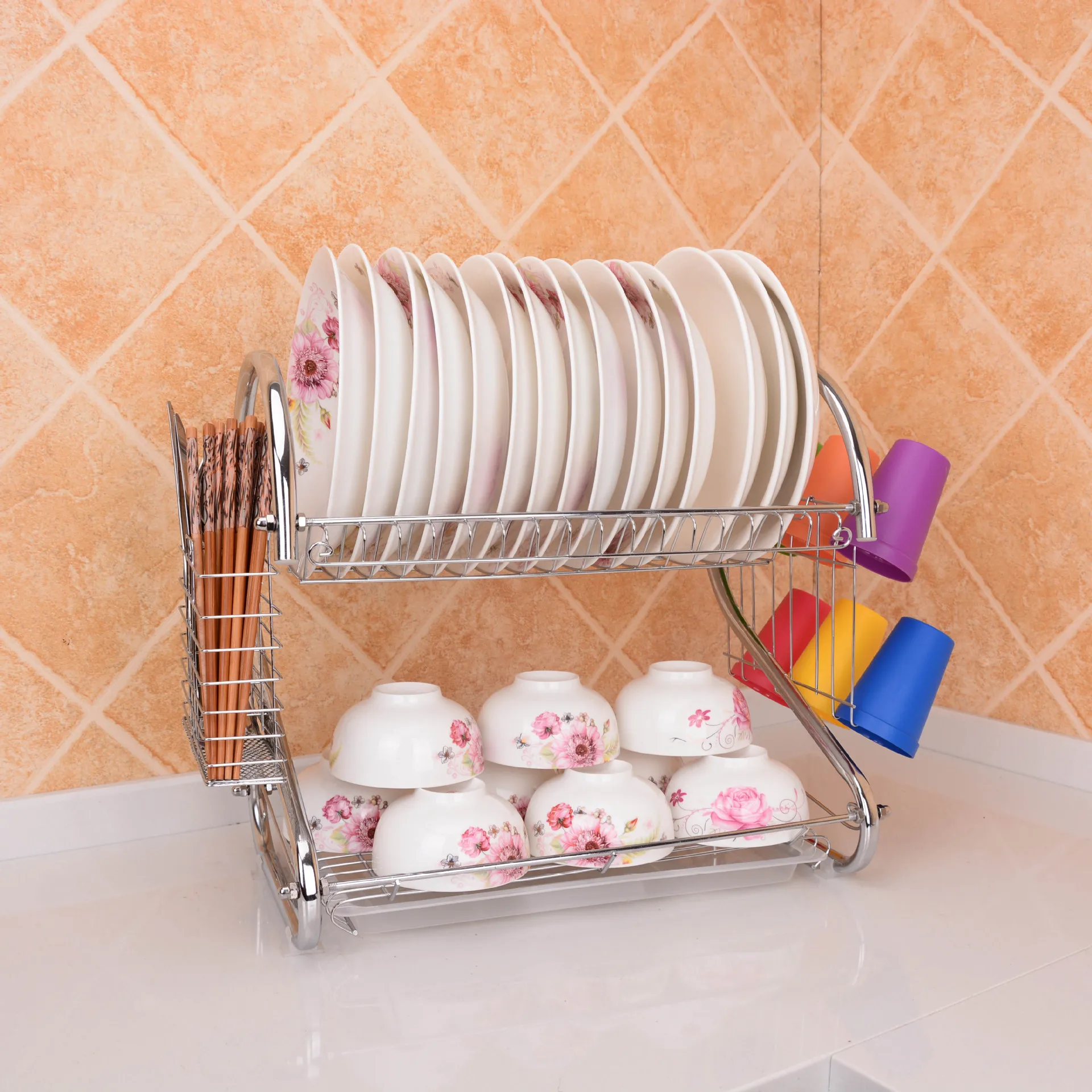 

[A Generation of Fat] 2-Layer Filtration Kitchen Shelves Dishes Cutting Board Rack Tableware Storage Rack Large Size