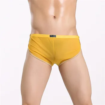 

Briefs Men Sexy Underwear Summer Silk Soft Brief Sports Mesh Transparent Clear Breathable Home Sleep Gay underpants ropa interio