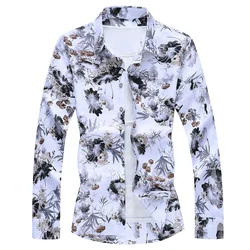 Men'S Fashions 2021 Autumn Spring Clothes Shirt  Long Sleeves  Big Size M-5XL 6XL 7XL Hawaiian Beach Casual Floral Shirt For Man