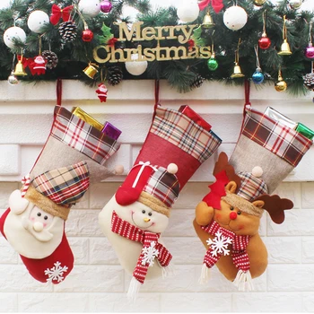 

New 3pcs/set Christmas Hanging Stockings for Xmas Tree Santa Snowman Reindeer Gift Candy Bags 2018 Christmas Decorations Ornamen