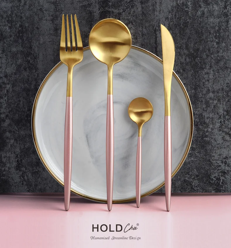 Stainless Steel Western Tableware Pink Gold Portugal Celebrity Style Tableware Western Food Four-piece Set Manufacturers Direct