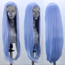 Длинные небесно-голубые прямые волосы, завязанные вручную, синтетические волосы на кружеве, парик без клея, термостойкие волокна, натуральные волосы для женщин Wigsigs
