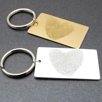 

Personalized Keychains Heart Thumbprint Key chain Custom Fingerprint Keyring Memorial Jewelry Gift For Him