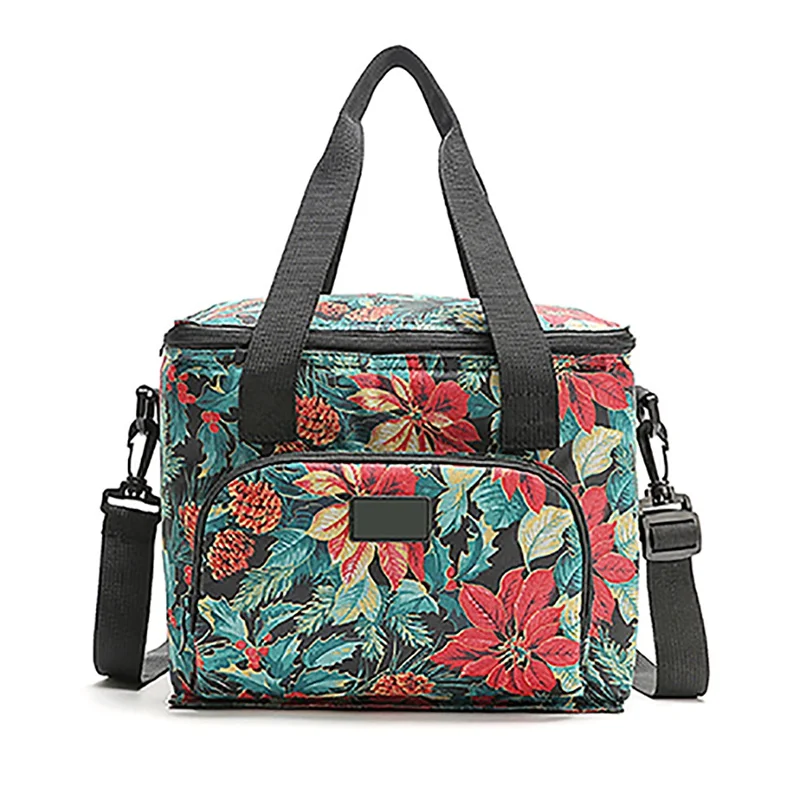 Портативная двухслойная сумка для пикника с принтом, сумка-холодильник, изолированная, для отдыха, сумка-холодильник для кемпинга - Цвет: Черный