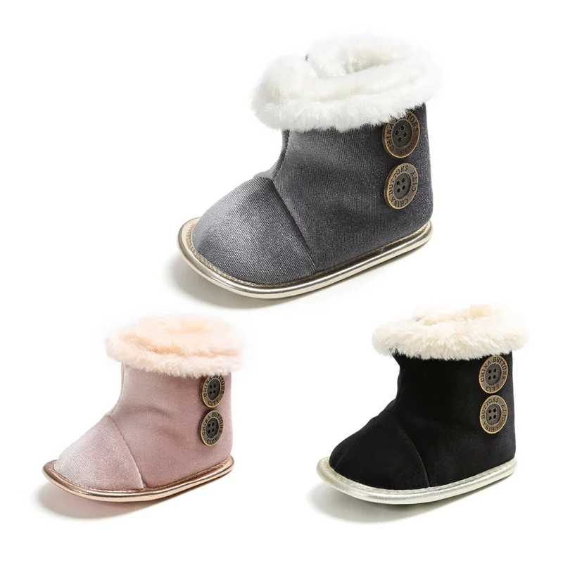 Модная Осенняя обувь для маленьких девочек и мальчиков хлопковые дизайнерские ботинки с пуговицами повседневная обувь для малышей, милая нескользящая обувь с мягкой подошвой для новорожденных
