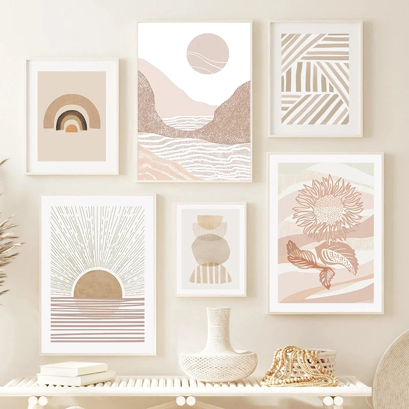 Nordic Sun River Mountain Geometric Sunflower Wall Art Canvas Painting Poster E Stampe Immagini Per La Decorazione Del Soggiorno