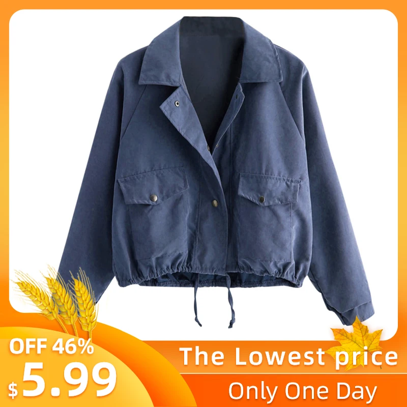 2019 Повседневная Осенняя Женская куртка с длинным рукавом на пуговицах Свободное