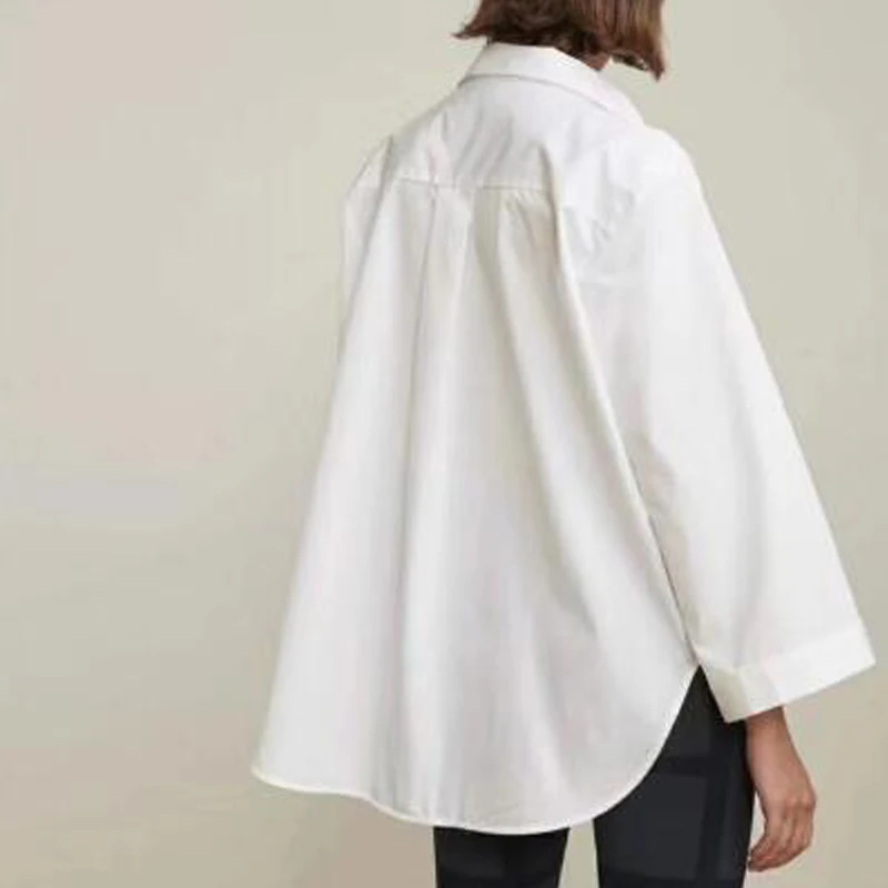 Женская рубашка большого размера с широкими рукавами с v-образным вырезом А-силуэта с круглым подолом, чистый белый верблюжий Топ