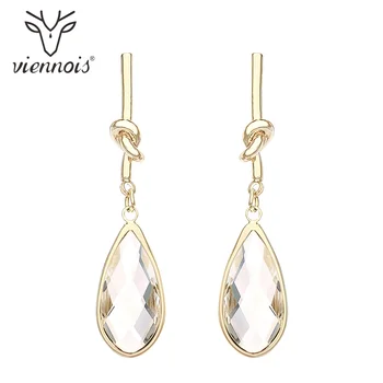 

Viennois Dangle Earrings For Women Gold Color Zircon Driop Design Female Metallic Party Jewelry 2020