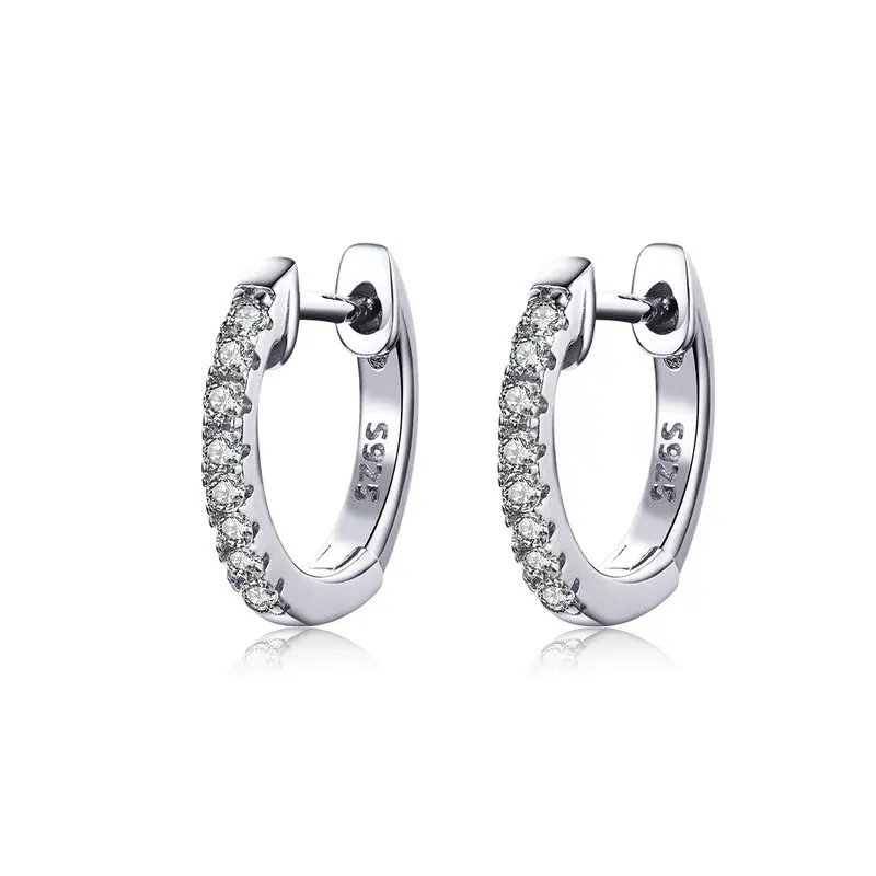 Простые серьги BISAER,, 925 пробы, серебряные, круглые, кубический циркон, серьги-гвоздики для женщин, изысканное ювелирное изделие, ECE498-C - Цвет камня: ECE498-A