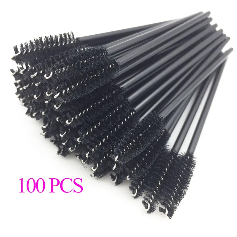 100PCS-BK 50/100/150 шт щеточку для ресниц Макияж щеточки Одноразовые Тушь для ресниц палочки Аппликатор ресницы Косметические кисти для макияжа Набор для макияжа бровей - Handle Color: 100PCS-BK