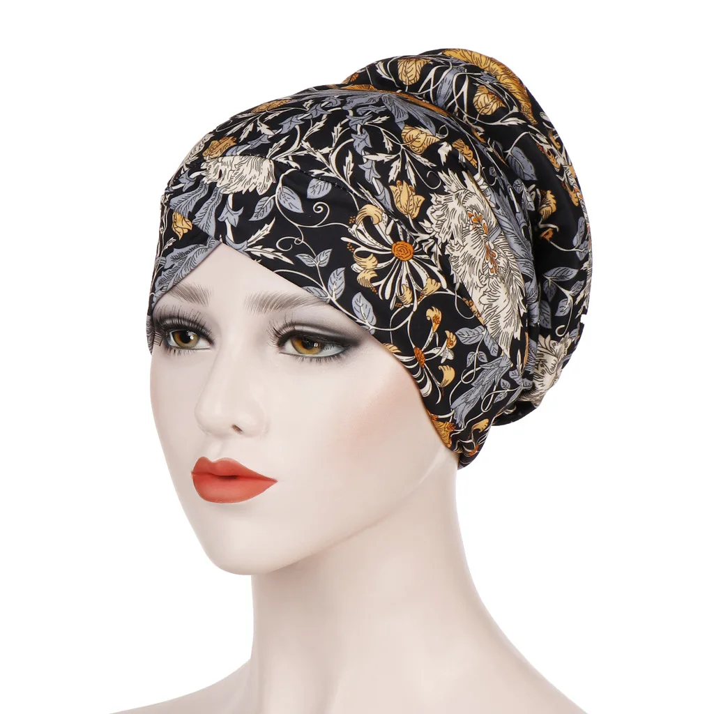 New Leopard Printed Turban Cap Sponge Muslim Hat Ethnic Costume Hat Chemotherapy Cap Female Bandanas Headwear Hair Accessories - Цвет: 9