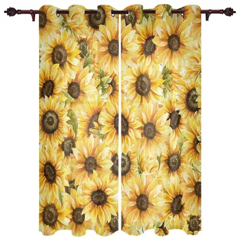 

Sunflower Watercolor Window Curtains Kitchen Bedroom Fabric Drapes Curtain Home Draperies Curtains for Living Room