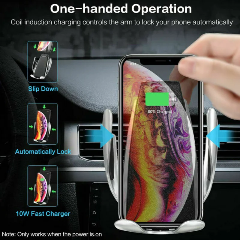

360 Rotation Automatic Sensor Wireless Car Charger Fast Charging Phone Holder 2-Charging Mode For Universal QI-Enabled Devices