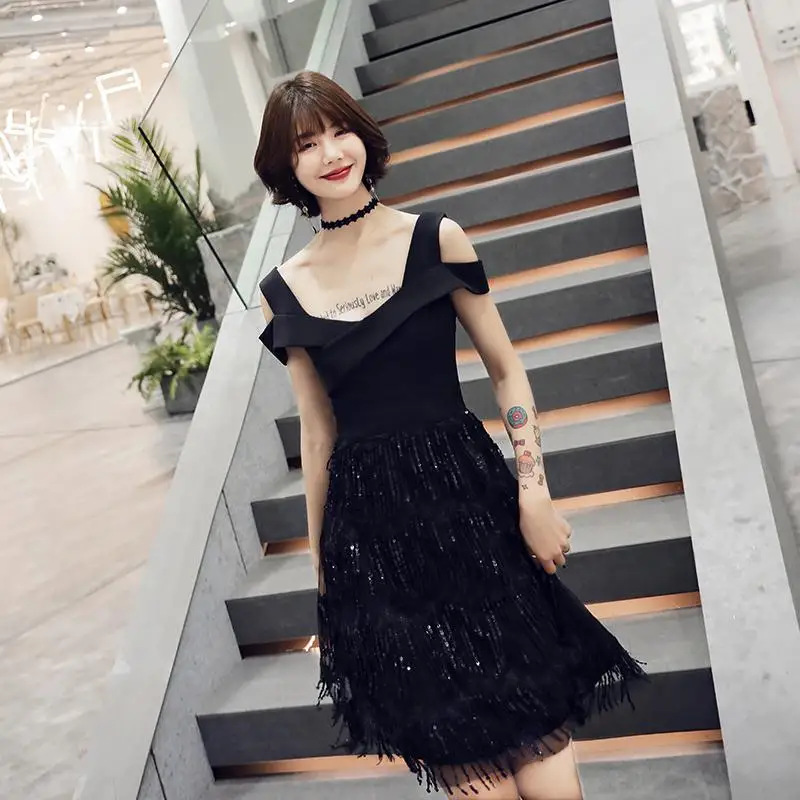 Сексуальное китайское мини-платье, дамское платье с блестками, Qipao, платье для выпускного вечера, благородное, вечернее, для вечеринки, Cheongsam, элегантное кружевное Лоскутное Платье De Soiree - Цвет: Black 5