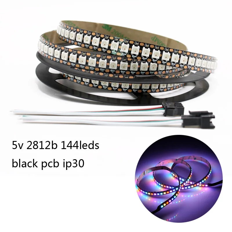 1M 2M 5V индивидуально адресуемых Smart RGB светодиодный полосы WS2812B 2812b светодиодный пиксель полосы света черный/белый PCB 144 светодиодный s/m Full Цвет - Испускаемый цвет: plack ip30
