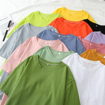 

Perfect Basic Tees Render Unlined Upper Garment 2020 Spring Summer Women Candy T-shirt Oversize Boyfriend Style Tops