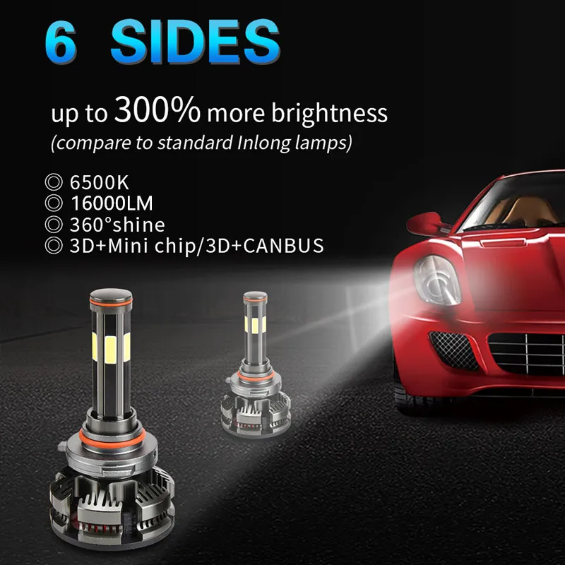 Вдлительную 2 шт. H4 H7 светодиодные лампы H11 Led автомобилей головной светильник H9 H8 9005 HB3 9006 HB4 авто светодиодные лампы 16000LM 6500 к туман светильник 12V светодиодные фары