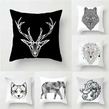

White And Black Cushion Cover Animals Pillow Case Sofa Polyester Home Office Room Chair Decor