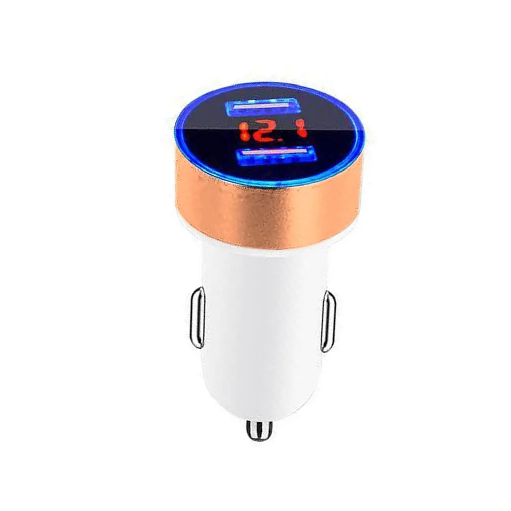 Car Charger 5V 3.1A With LED Display Universal Dual Usb Phone Car-Charger for Xiaomi Samsung S8 iPhone X 8 Plus Tablet etc - Тип штекера: White Gold
