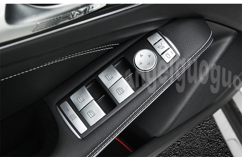 Angelguoguo Car Window glass lift button Trim Cover sticker for Mercedes Benz A/B/C(W204)/E(W212)/GLA /CLA/ GLK/ ML/ GLE-class