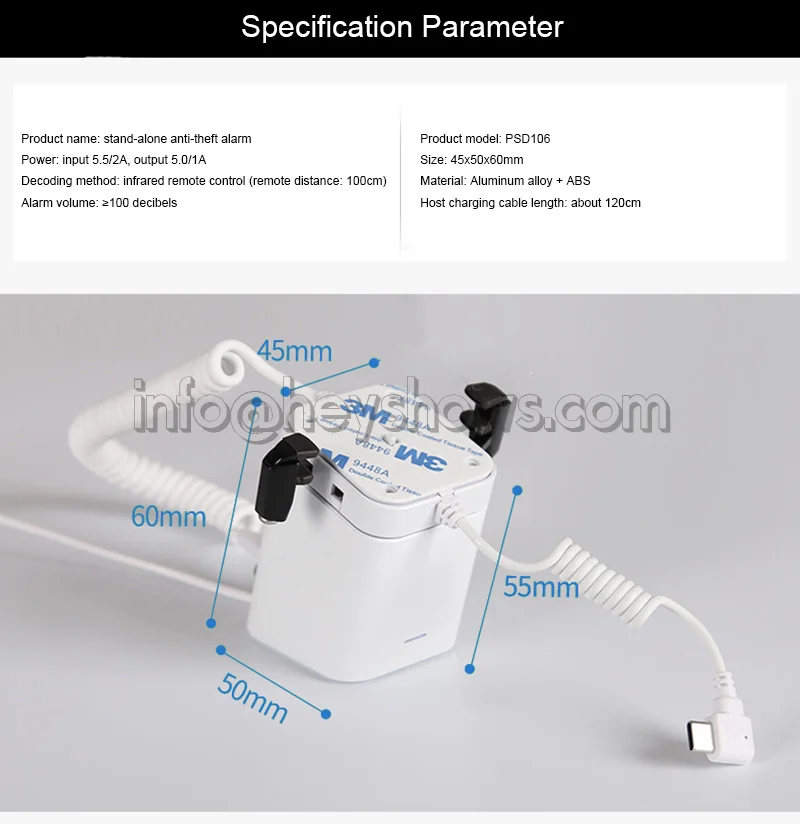 Mobile Phone Security Anti-Theft Device White Display Stand Apple Android Phone Secure Burglar Alarm System Holder With Clamp emergency lights car