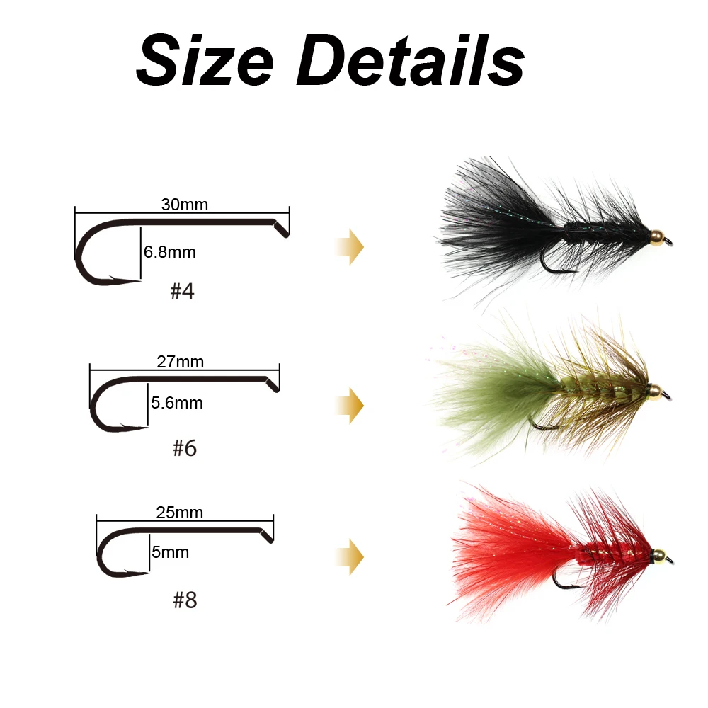Jigeecarp 4pcs Crystal Bead Head Wooly Bugger Streamer Fly Size 4 6 8 Fly  fishing for Grass Carp Trout Flies Fishing Lure