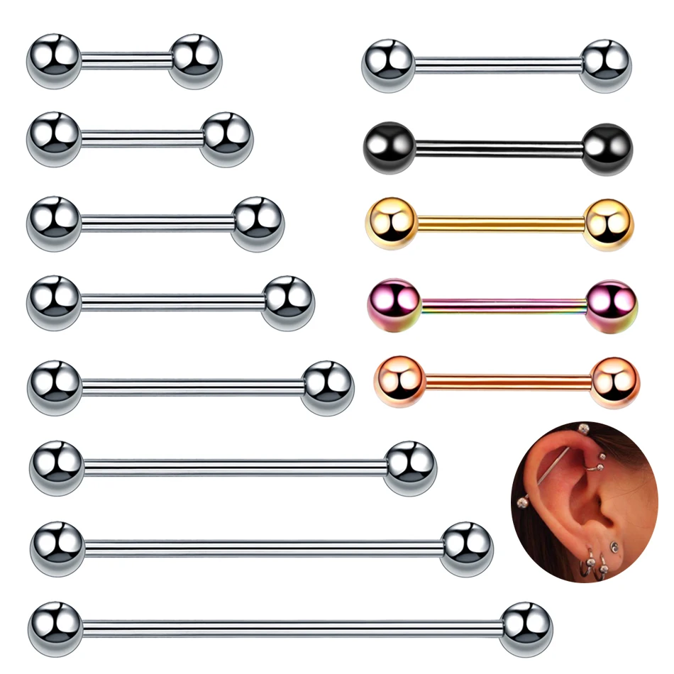 

1PC G23 Titanium Long Industrial Barbell Rings 14G Tongue Nipple Bar Piercings Ear Tragus Helix Ear Piercings Body Women Jewelry