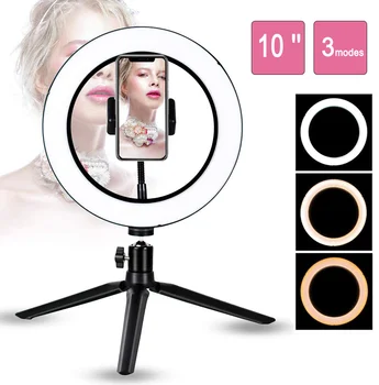 

10inch Desktop Ring Light LED Ring Lamp with Desk Stand Phone Holder for Makeup Youtube Live Fill Lighting