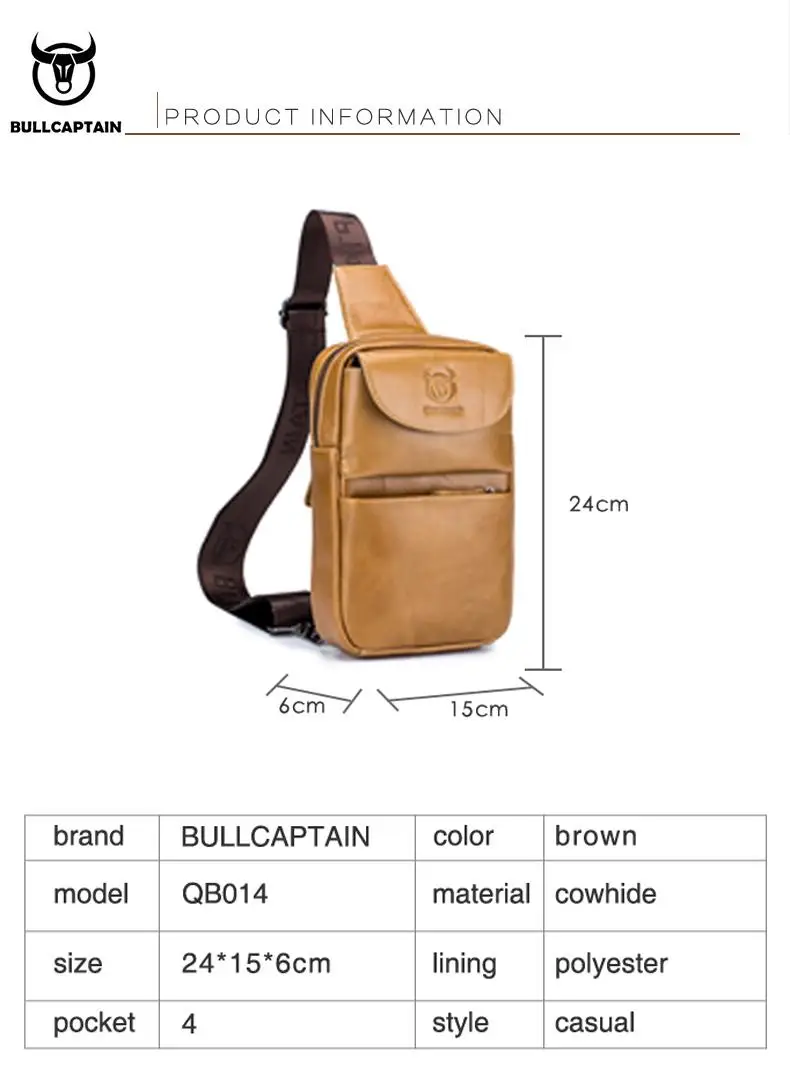 BULLCAPTAIN 2019Brand Genuine Leather Men Chest Bag Fashion Crossbody Bags for Men Small Causal Shoulder Bag Message Bags XB098