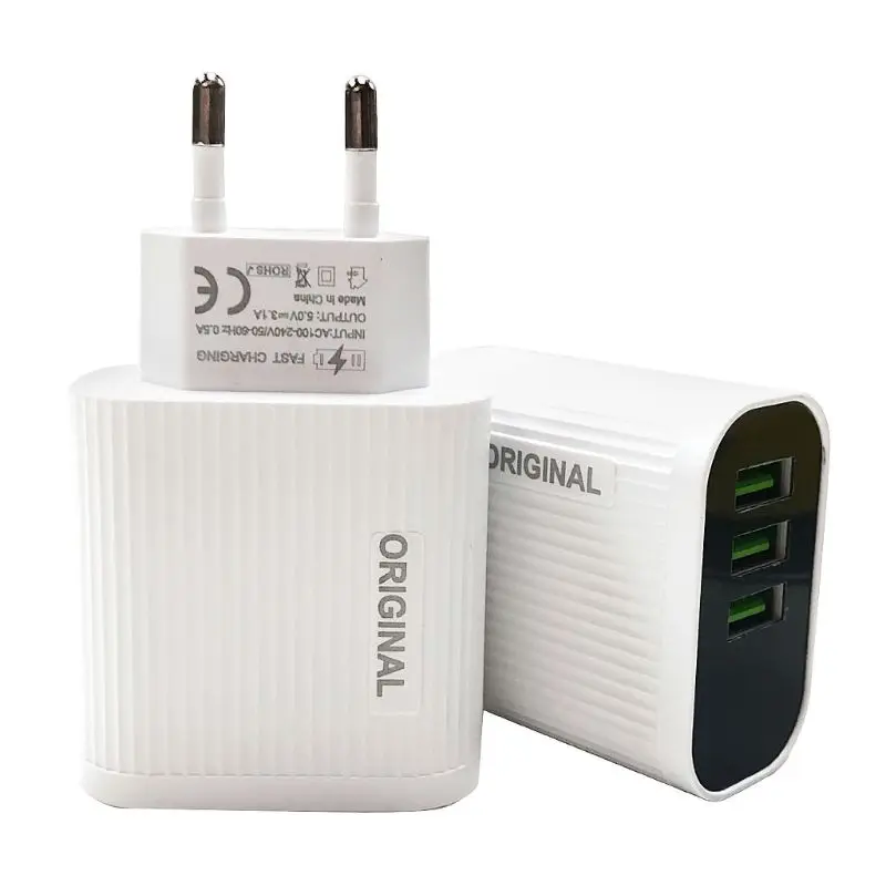 Универсальное 3 порта USB быстрое зарядное устройство 5V 3A адаптер быстрой зарядки с дисплеем напряжения тока