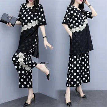 

2 Pieces Set Women Tracksuit short Sleeve Cardigan And short Sleeve Pullover Tops And Wide Leg Pants Suit Women's Sets 2020