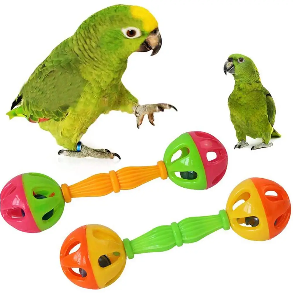 Pájaro loro hueco doble-cabeza bola sonajero morder masticar interactivo juguete