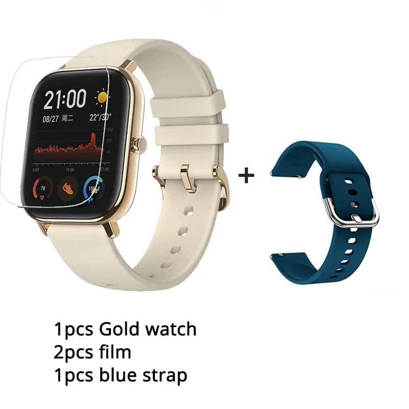 Оригинальная глобальная версия Amazfit GTS Смарт-часы 1,6" AMOLED 5 ATM водонепроницаемый 14 дней Срок службы батареи 12 спортивных режимов Bluetooth часы - Цвет: Gold N blue