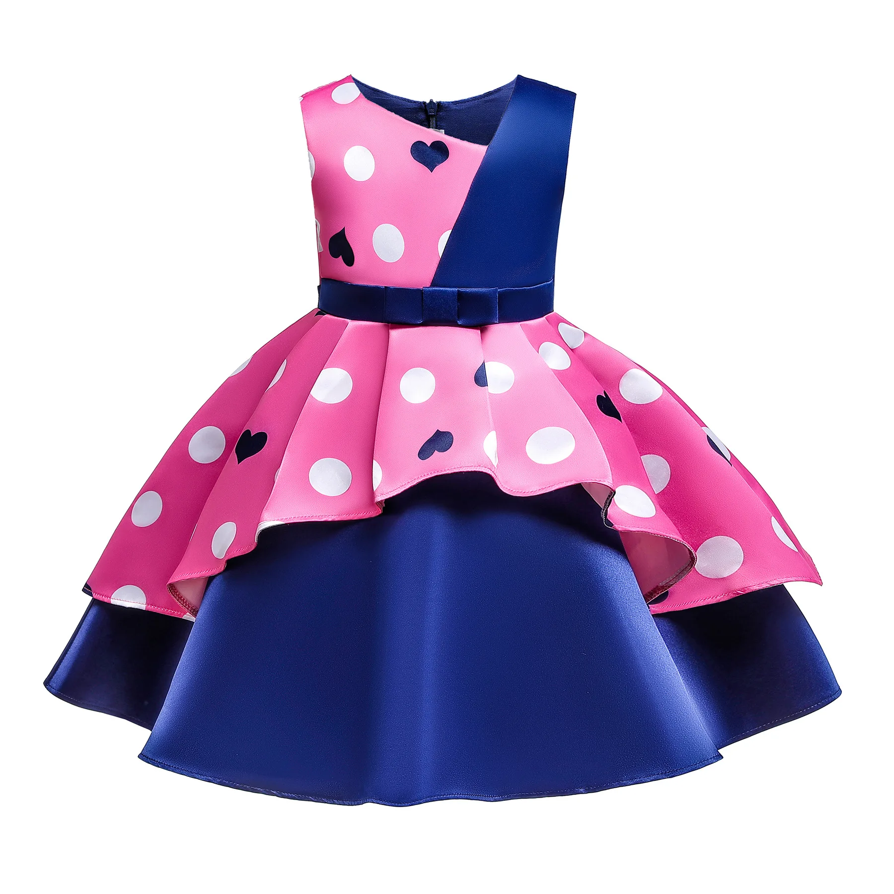 

New Style Currently Available Children Shirt Girls Retro Dress Polka Dot Heart Shape Printed Princess Dress Children Dress