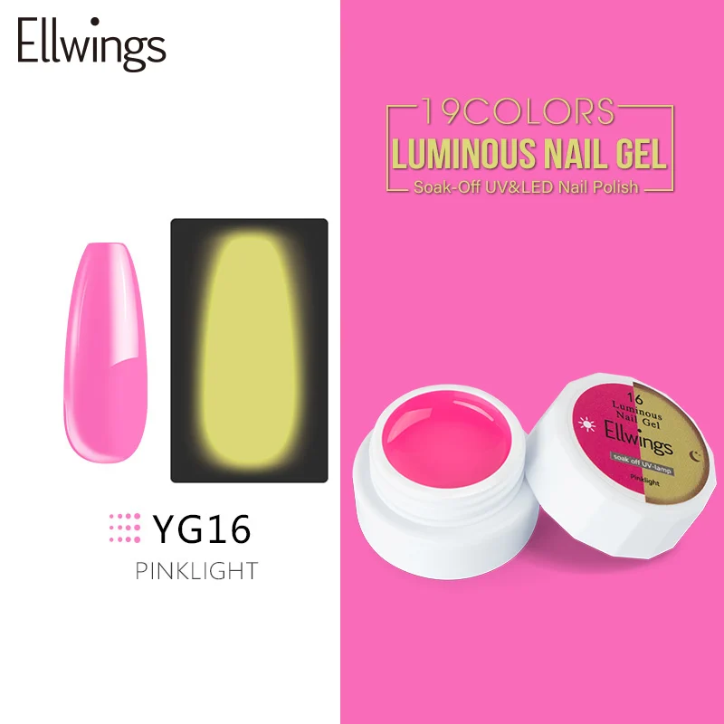 YG16 Ellwings свечение ногтей в темноте гель светящийся 19 цветов Lucky УФ-гель для ногтей лак нужен праймер Базовое покрытие для ногтей искусство - Цвет: YG16