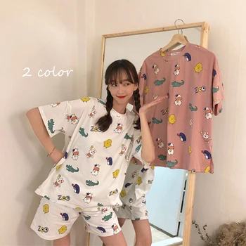 

Women Summer Pajamas Set Cute Cartoon Short Sleeve Pyjama Sleepwear Suits