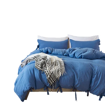 

New Product Solid Color 2/3 Pcs Bedding Set Microfiber Bedclothes Navy Blue Gray Bed Linens Duvet Cover Set Bed Sheet