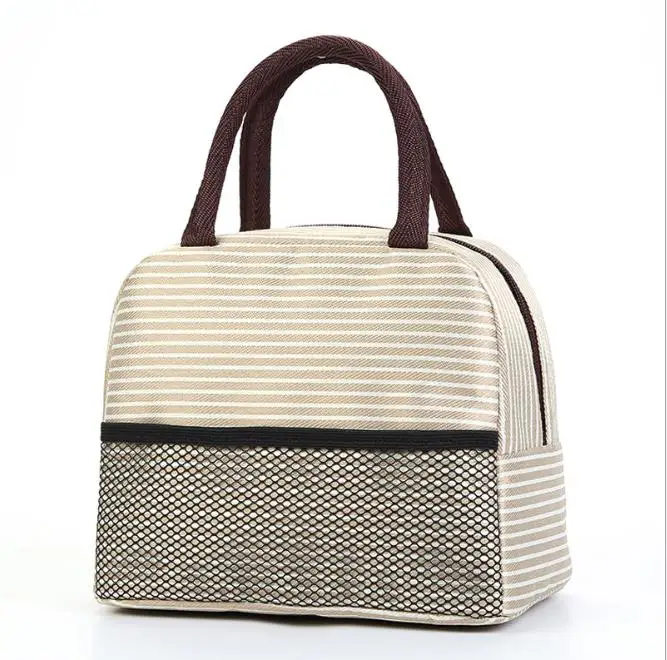 Beige 02 Функциональная сумка-холодильник с узором Ланч-бокс переносная Изолированная Холщовая Сумка для ланча Термосумки для еды пикника для женщин и детей - Цвет: Beige 02