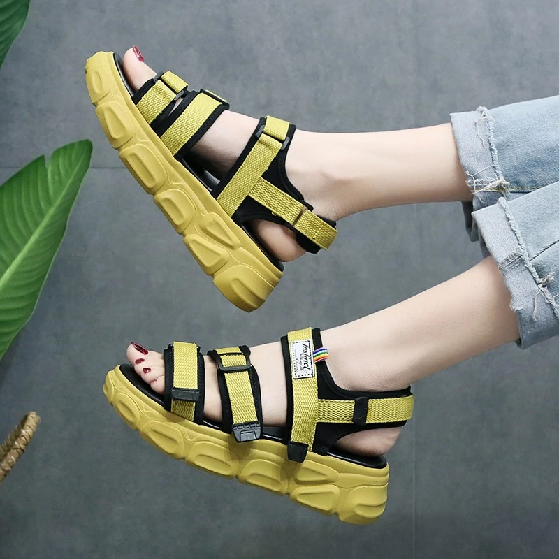 

2020 Women Platform Sandals Yellow Designers Chunky Block Heel Shoes Fashion Casual Sports Woman Beach Open Toe Gladiator Sandal