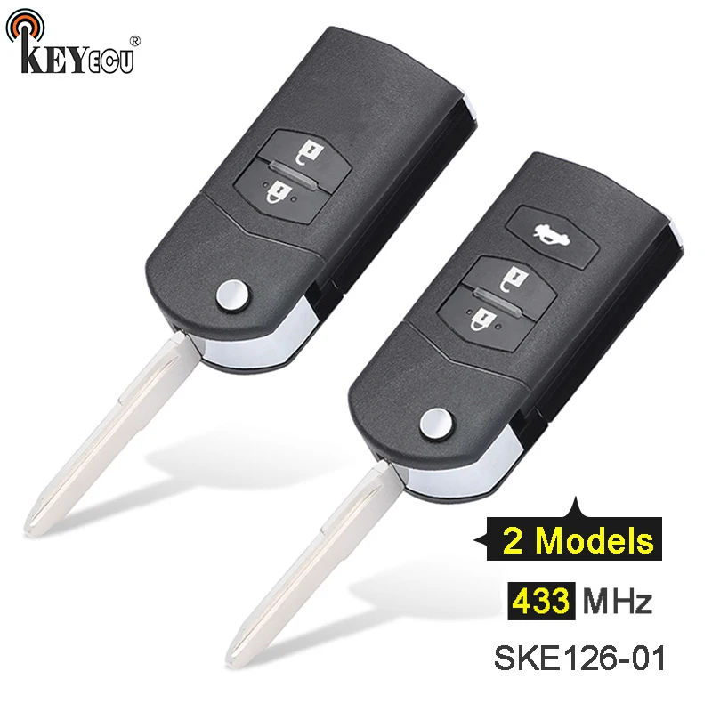 

KEYECU 433MHz 4D63 P/N: SKE126-01 Upgraded Flip 2 3 Button Remote Key Fob for Mazda 2 DE series 1 2 3 Seden 6 CX