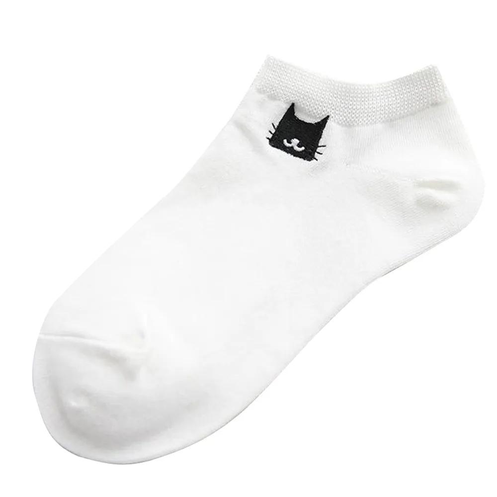 Белый 1 Pairs Women Short Socks Cute Cat College Fresh Female Socks Soft Cotton Summer Autumn Hot Sale Girls Sock Sox носки женские#D - Цвет: Белый